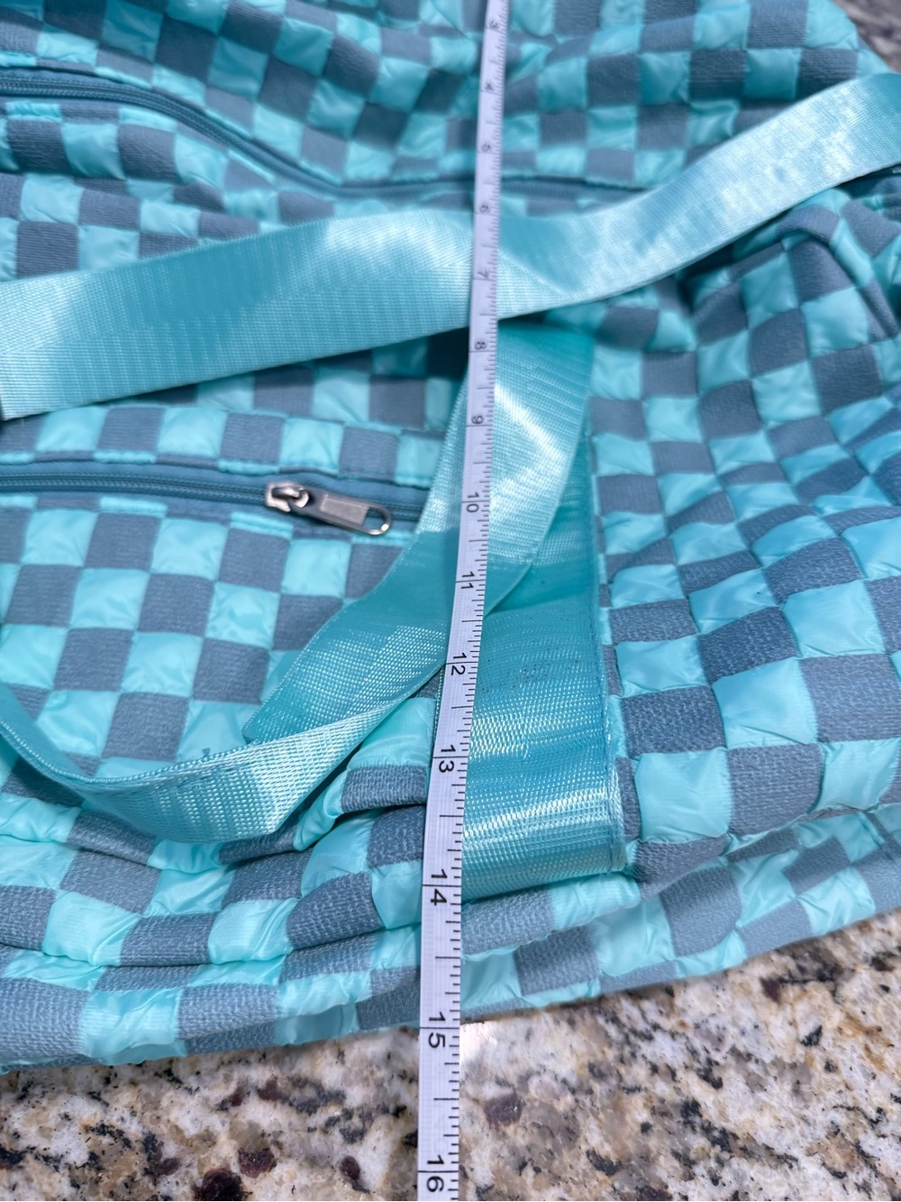Checkered duffle bag teal gray travel gym school multi pockets - Picture 8 of 15